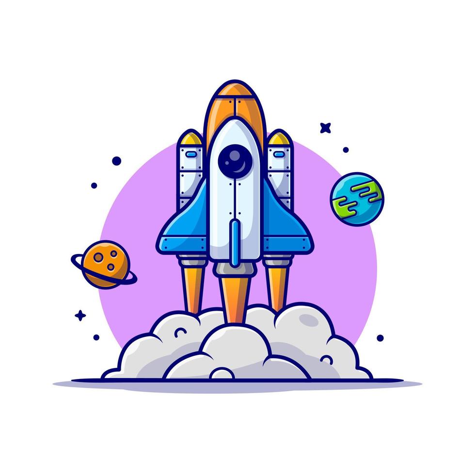 Space Shuttle Taking Off with Planet and Earth Space Cartoon Vector Icon  Illustration. Science Technology Icon Concept Isolated Premium Vector. Flat  Cartoon Style 8420454 Vector Art at Vecteezy