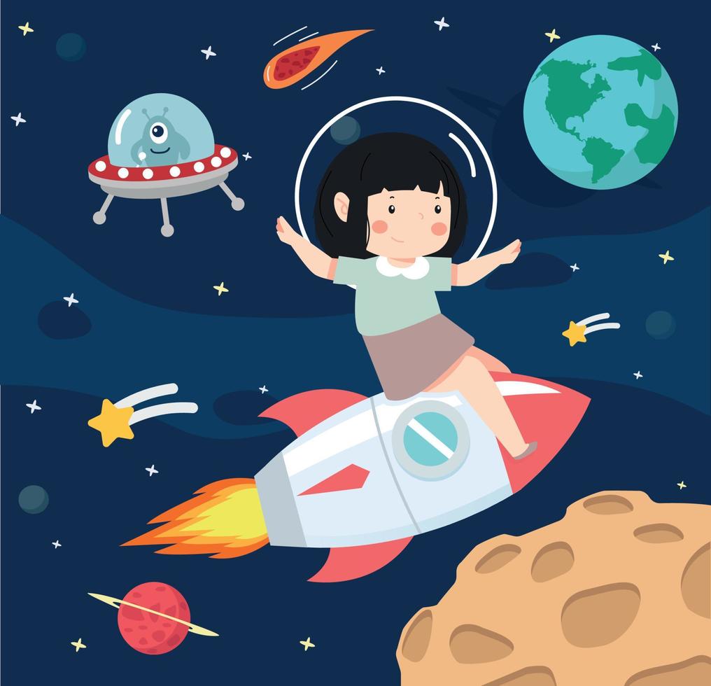 Astronaut kid riding on top in space vector