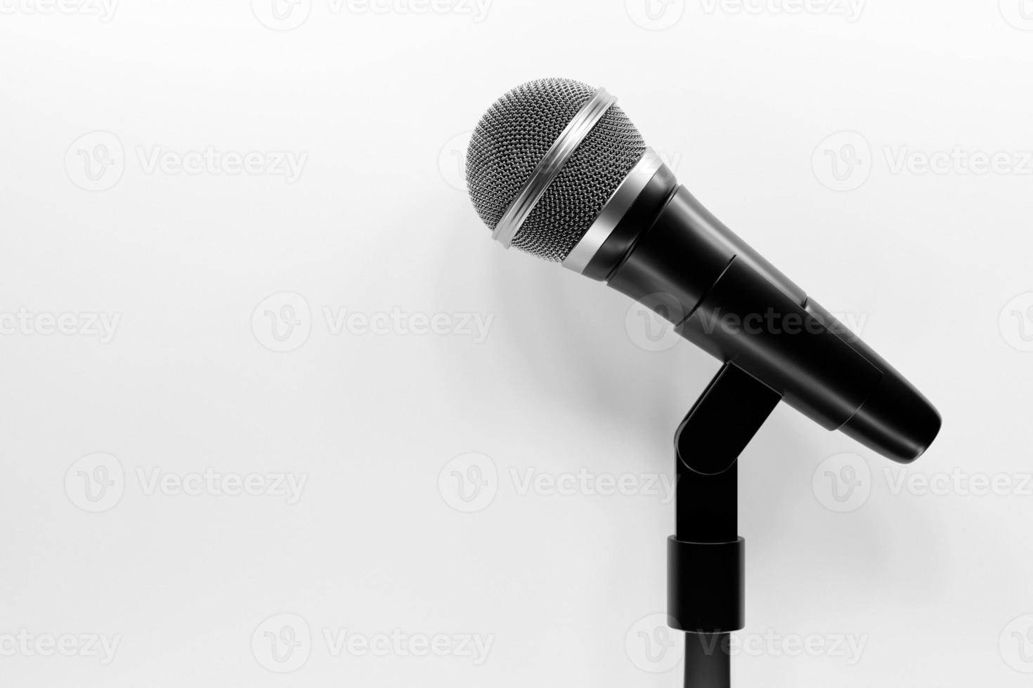 microphone, round shape model o neon background, realistic  3d illustration. music award, karaoke, radio and recording studio sound equipment photo
