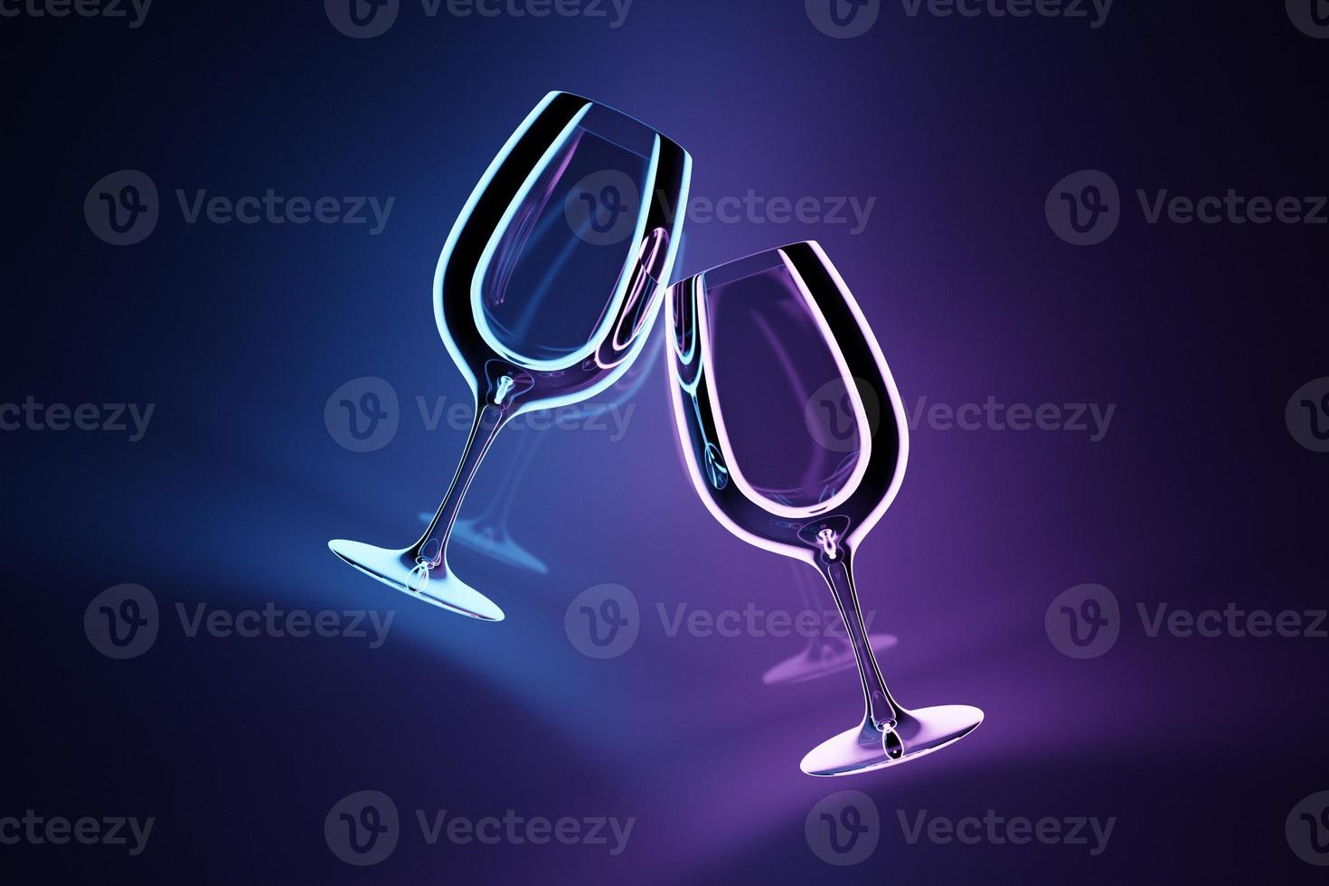 Illustration 3d two glass for vine on a black  background. realistic illustration of a pair of glasses for strong alcohol photo