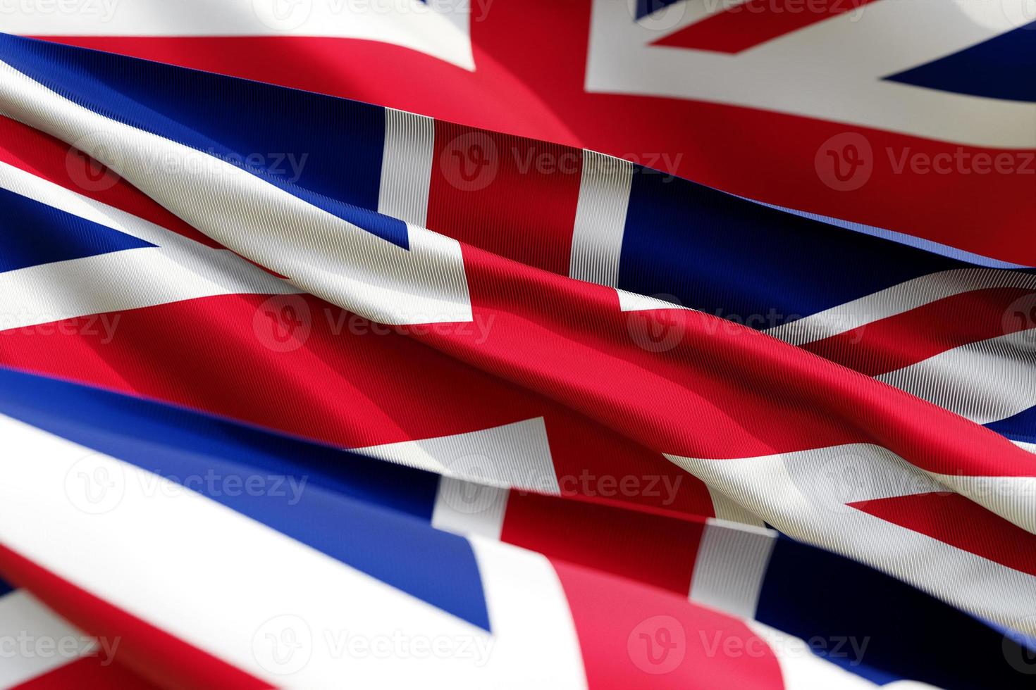 The national flag of United Kindom from textiles close up in three versions, soft focus photo