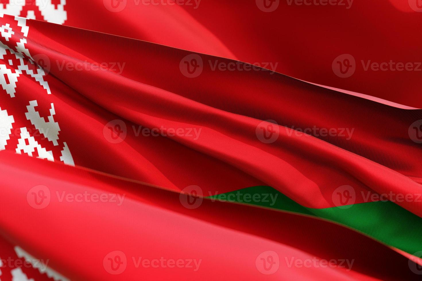 The national flag of Belarus from textiles close up in three versions, soft focus photo