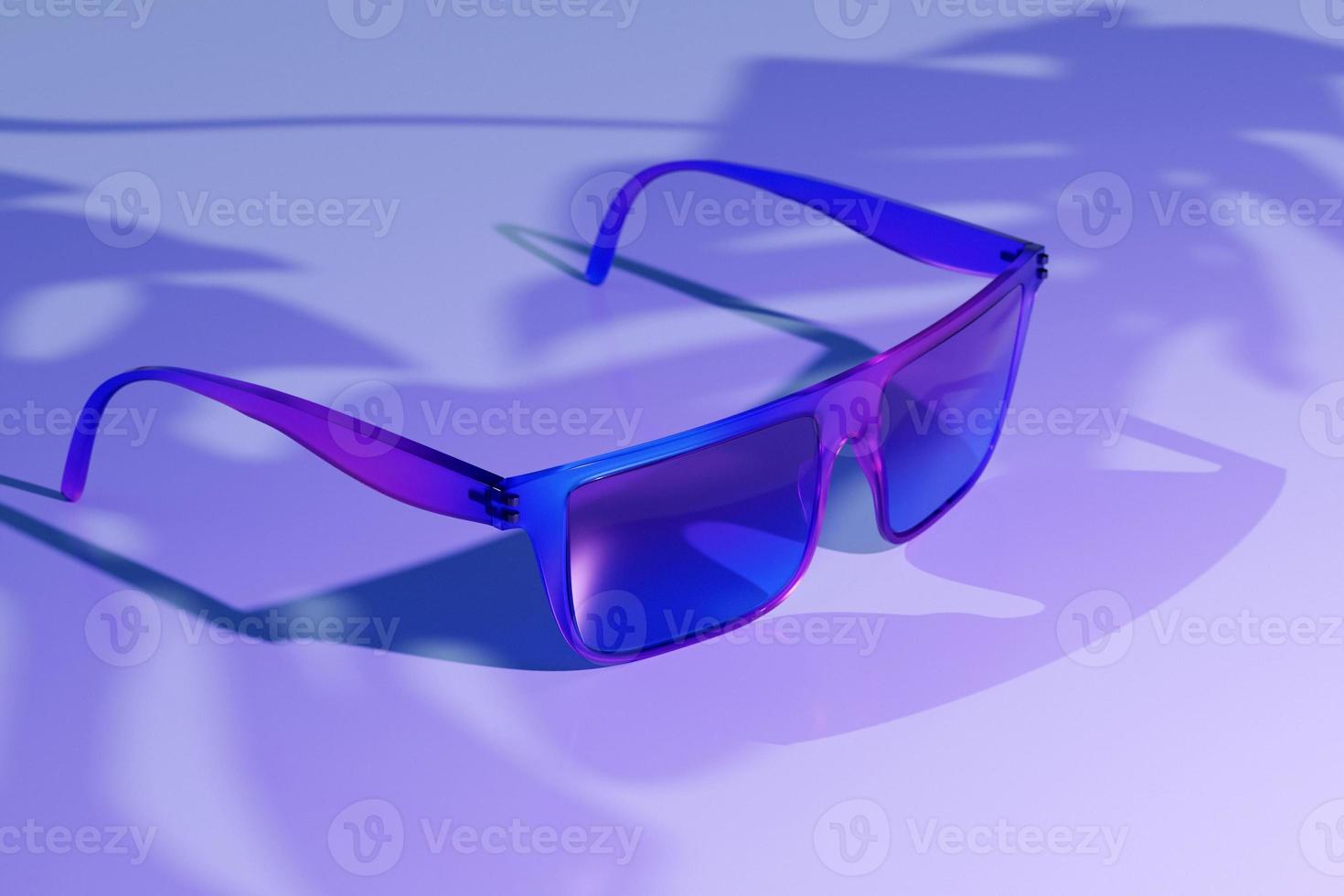 3d illustration of realistic blue sunglasses with shadows on a  monocrome  backdrop photo