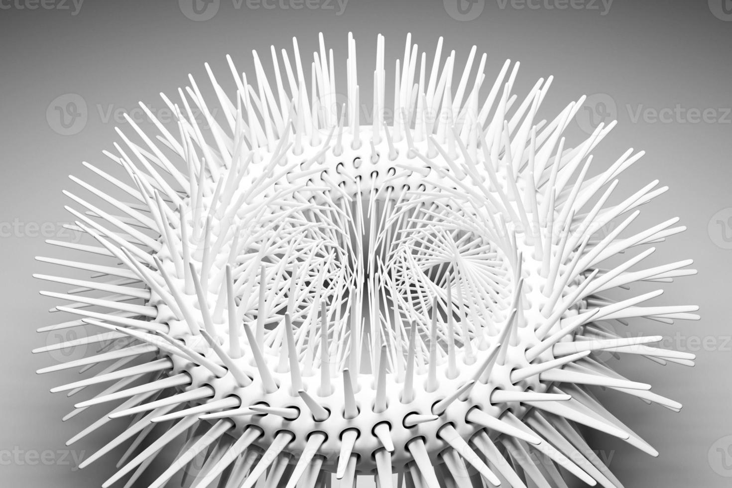 3D rendering abstract  white metal  round fractal, portal with spikes .  round spiral photo