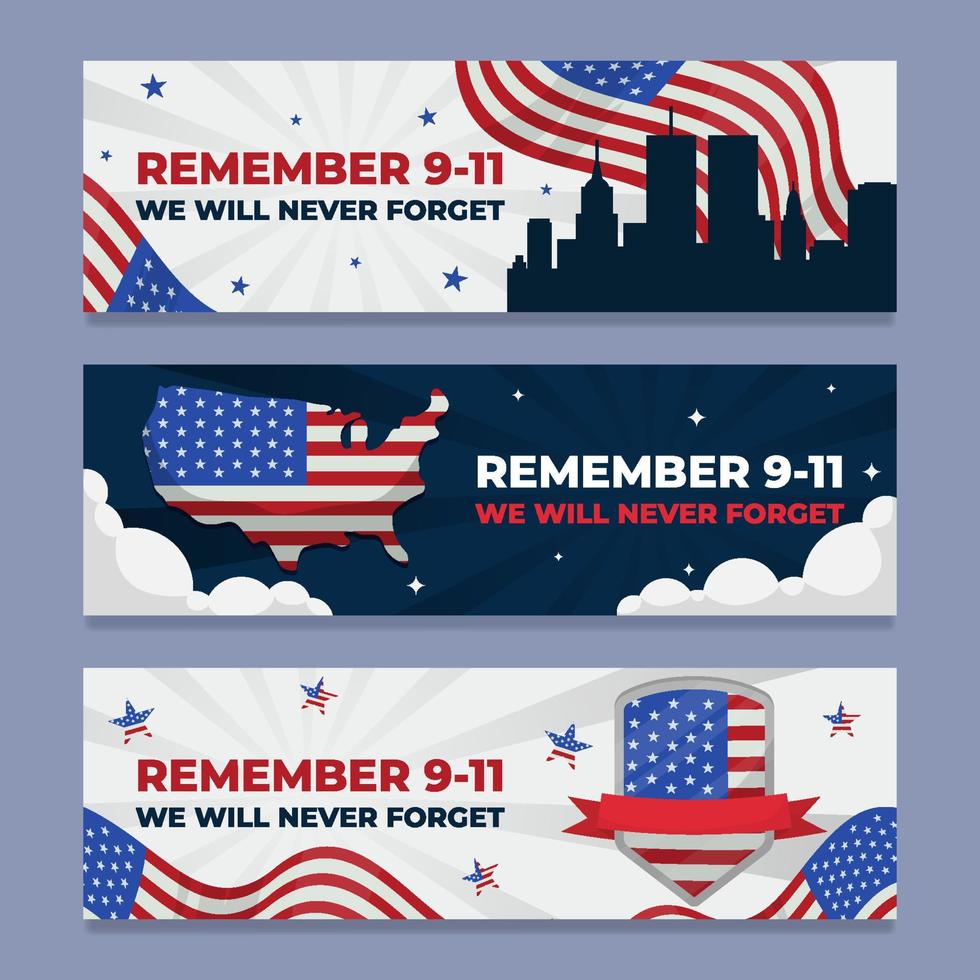 Commemorate the September 11 Attacks Set Banner Template vector