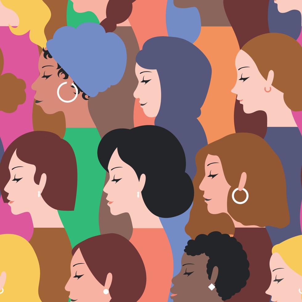 Multiracial Women Face Seamleass Background Flat vector