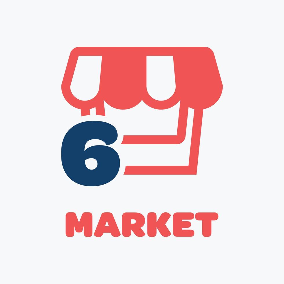 logotipo de mercado numérico 6 vector