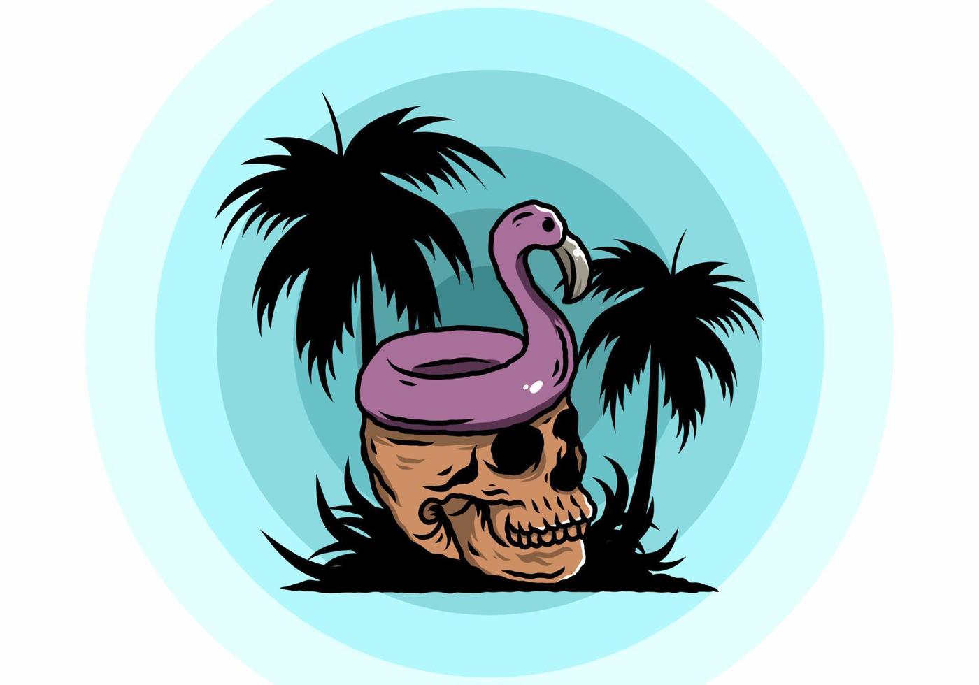 Flamingo lifebuoy is on top of the skull illustration vector