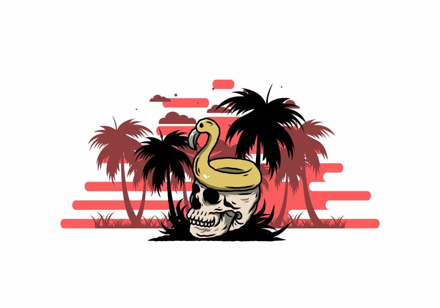 Flamingo lifebuoy is on top of the skull illustration vector