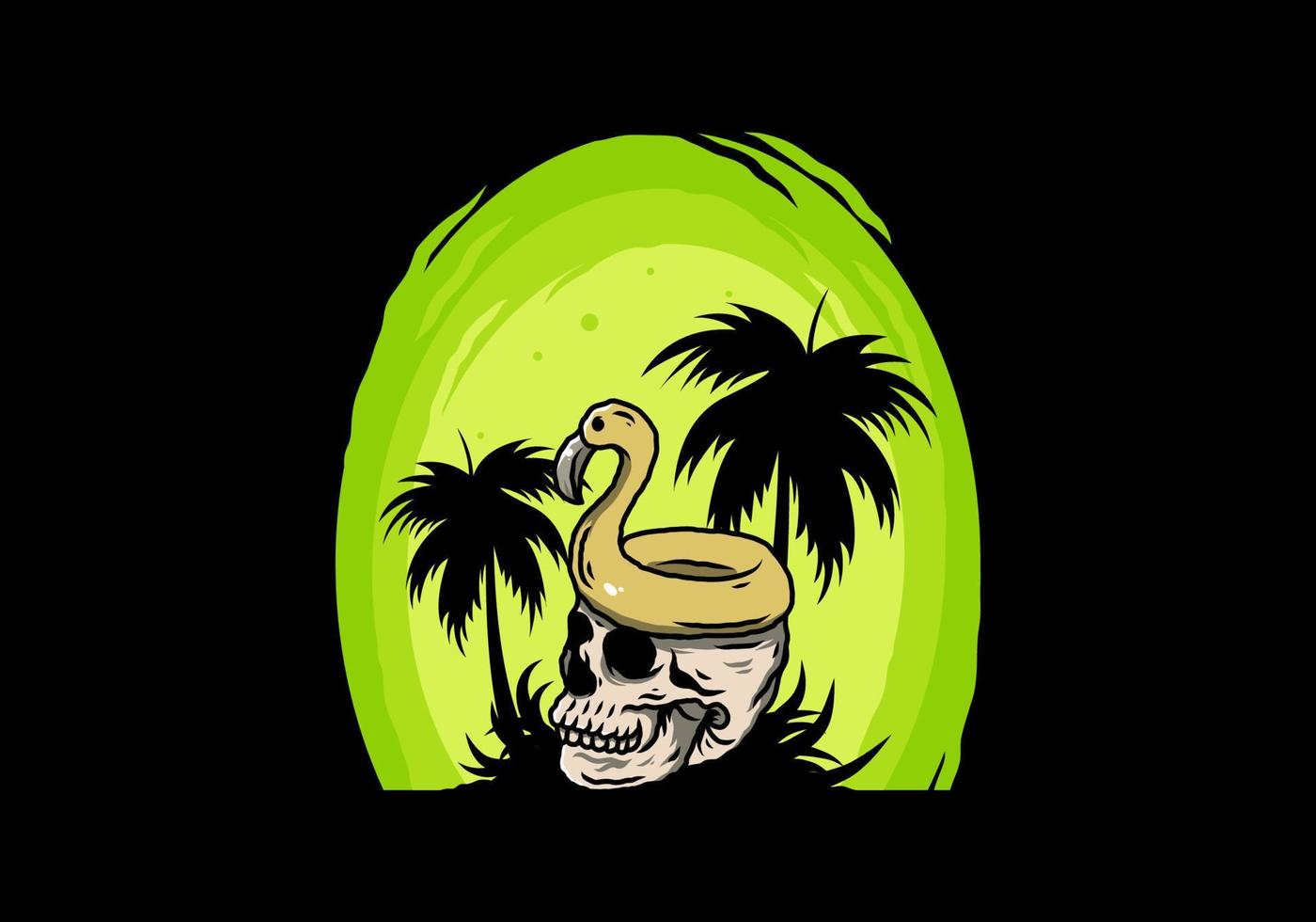 Flamingo lifebuoy is on top of the skull illustration vector