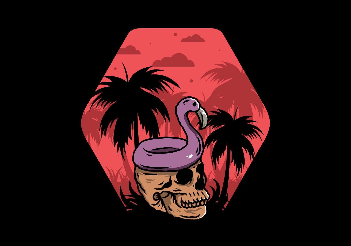 Flamingo lifebuoy is on top of the skull illustration vector