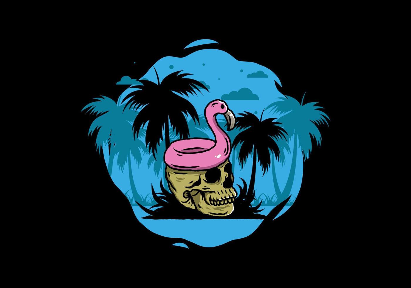Flamingo lifebuoy is on top of the skull illustration vector