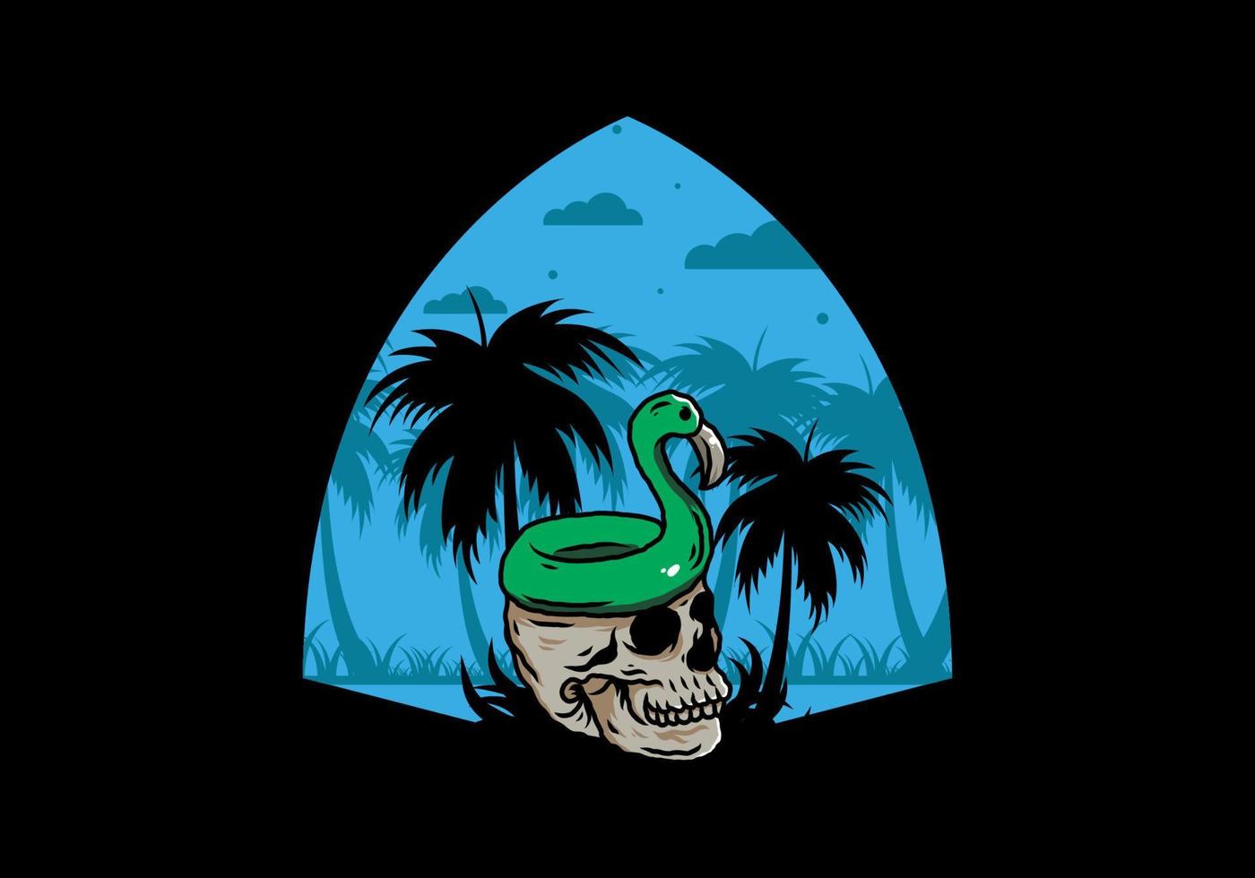 Flamingo lifebuoy is on top of the skull illustration vector