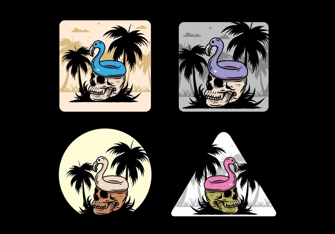 Flamingo lifebuoy is on top of the skull illustration vector