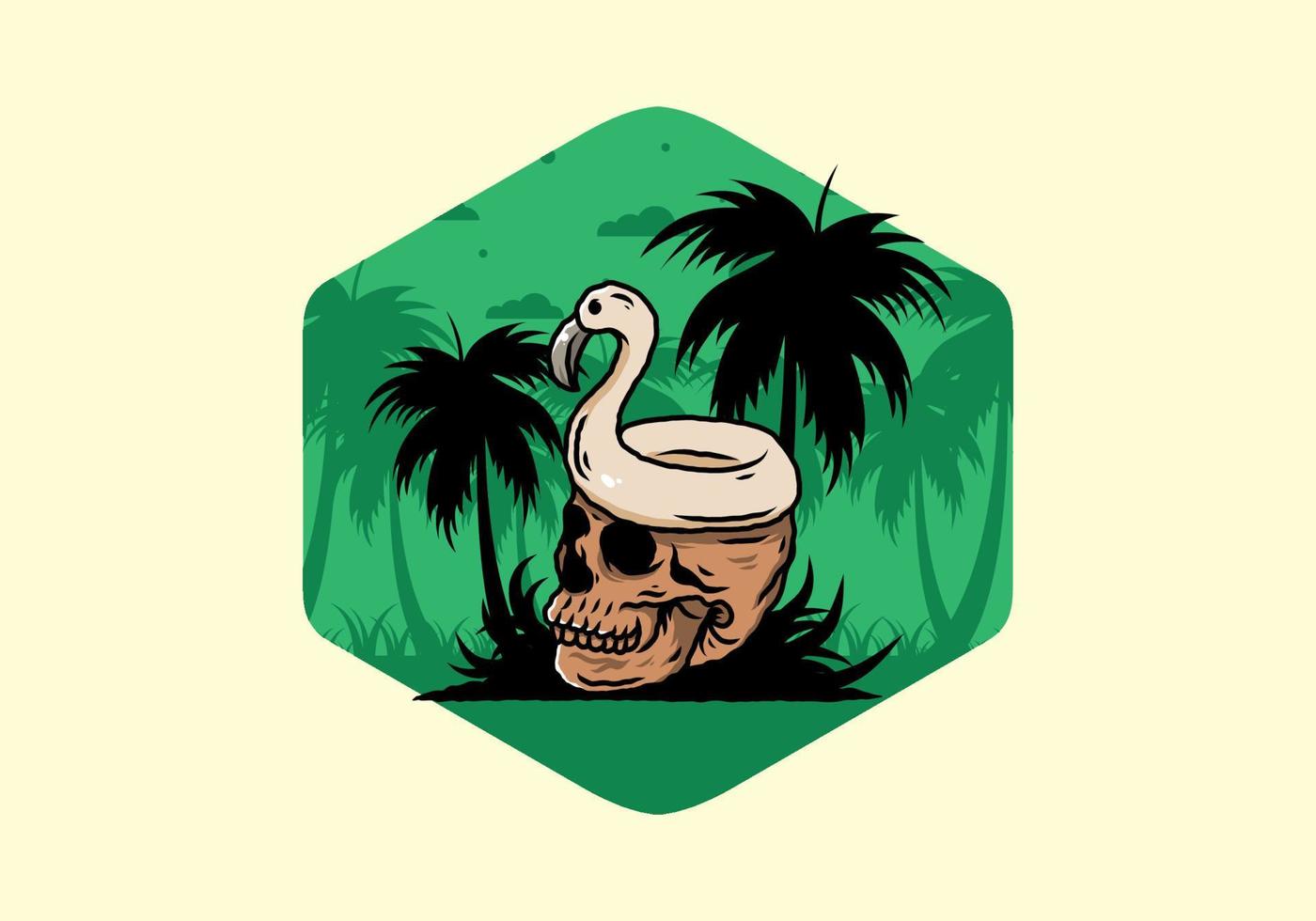 Flamingo lifebuoy is on top of the skull illustration vector