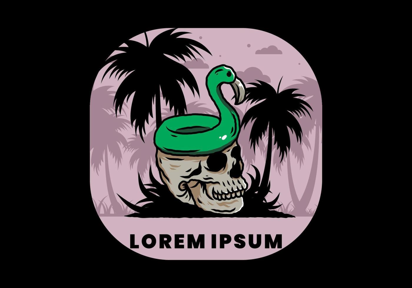 Flamingo lifebuoy is on top of the skull illustration vector