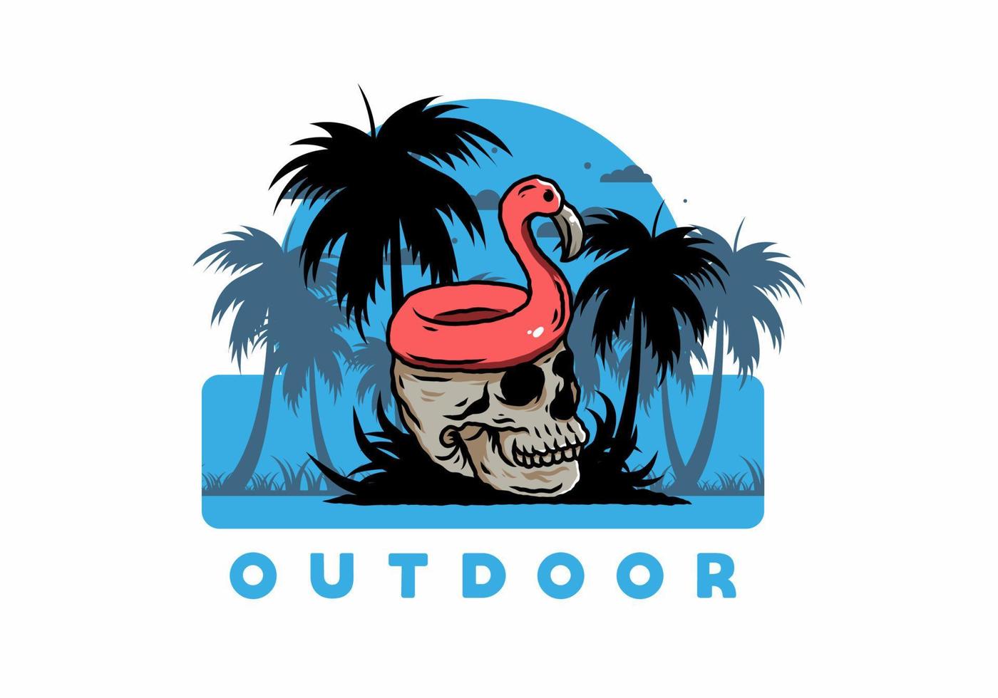 Flamingo lifebuoy is on top of the skull illustration vector