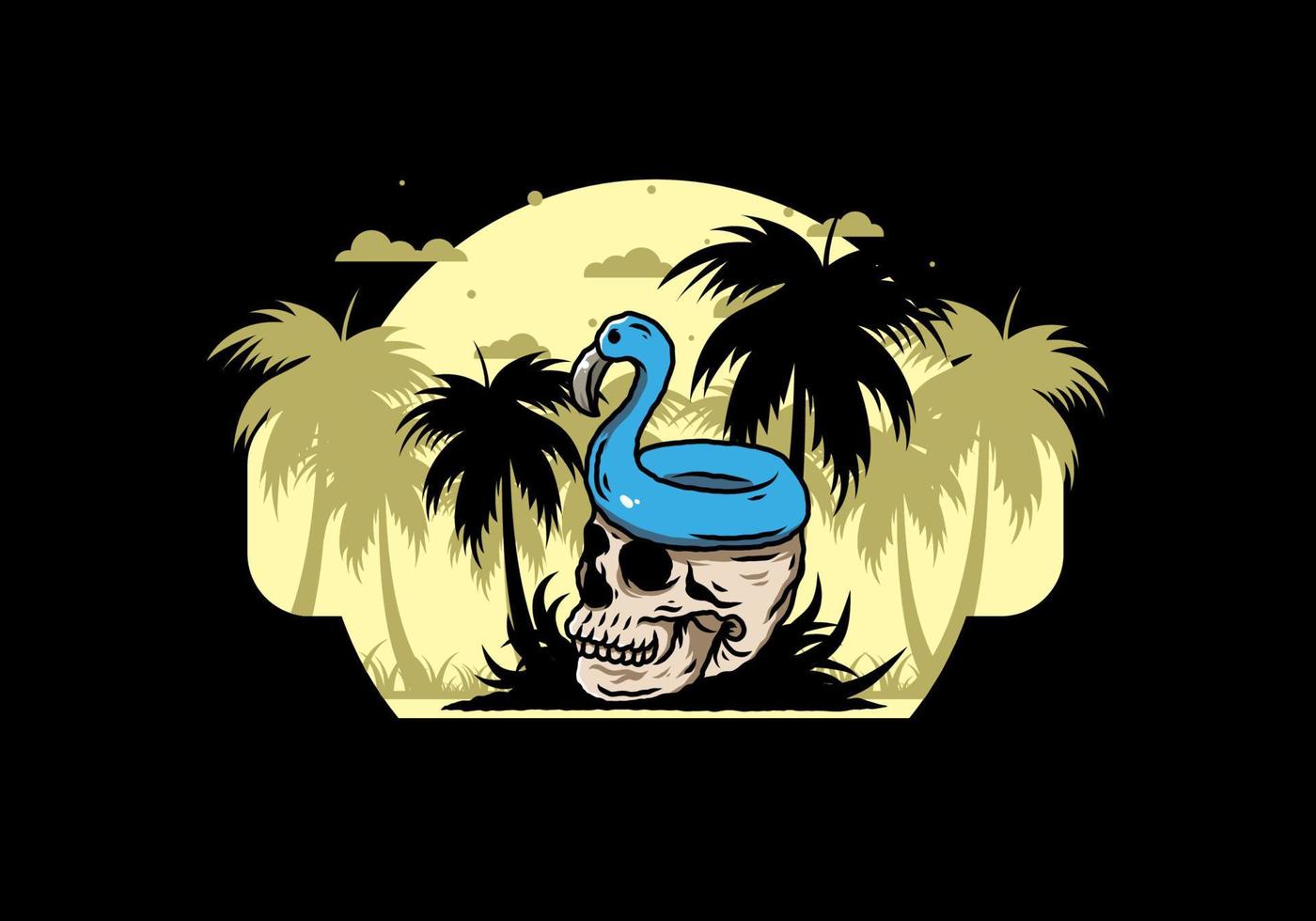 Flamingo lifebuoy is on top of the skull illustration vector