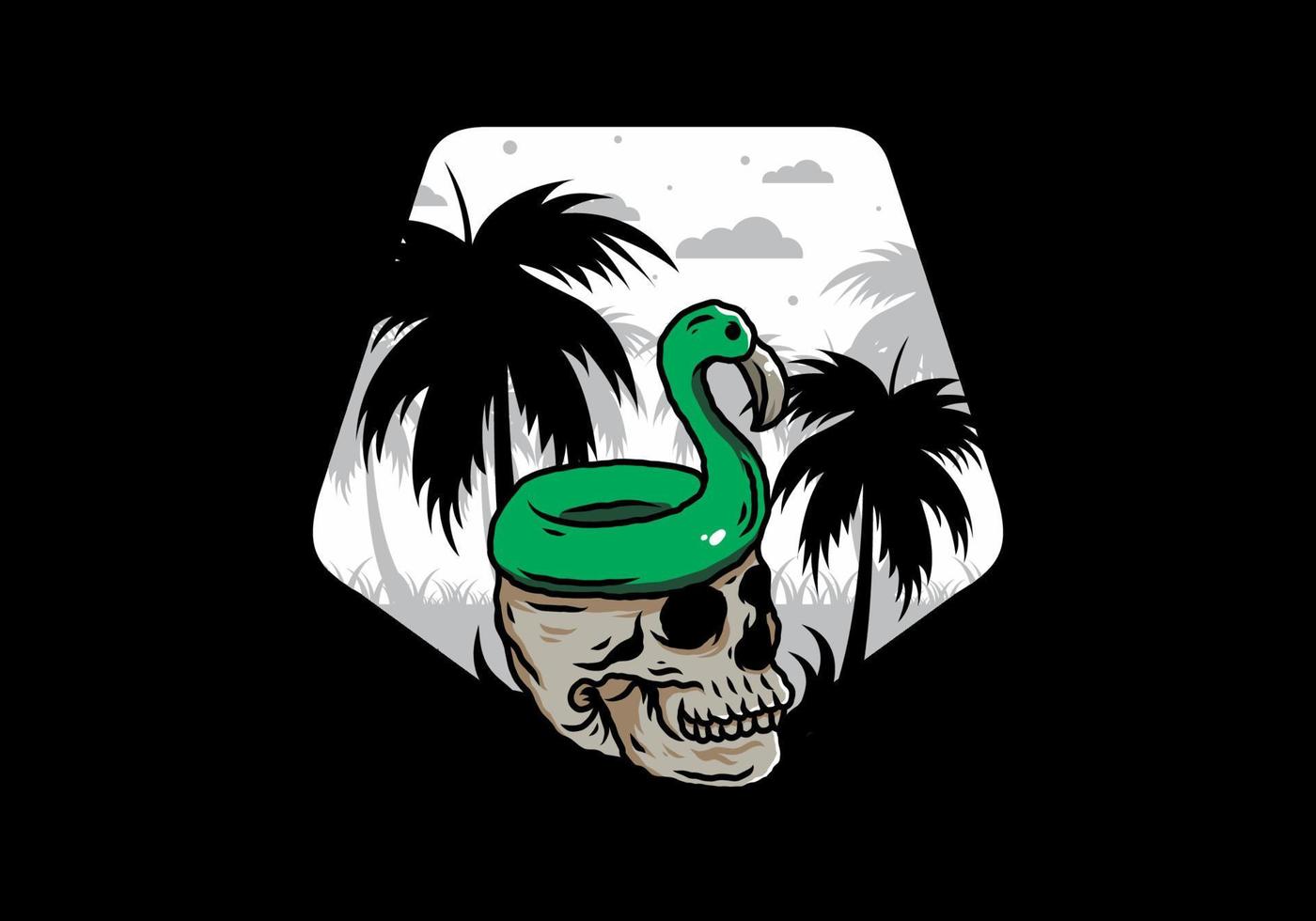 Flamingo lifebuoy is on top of the skull illustration vector