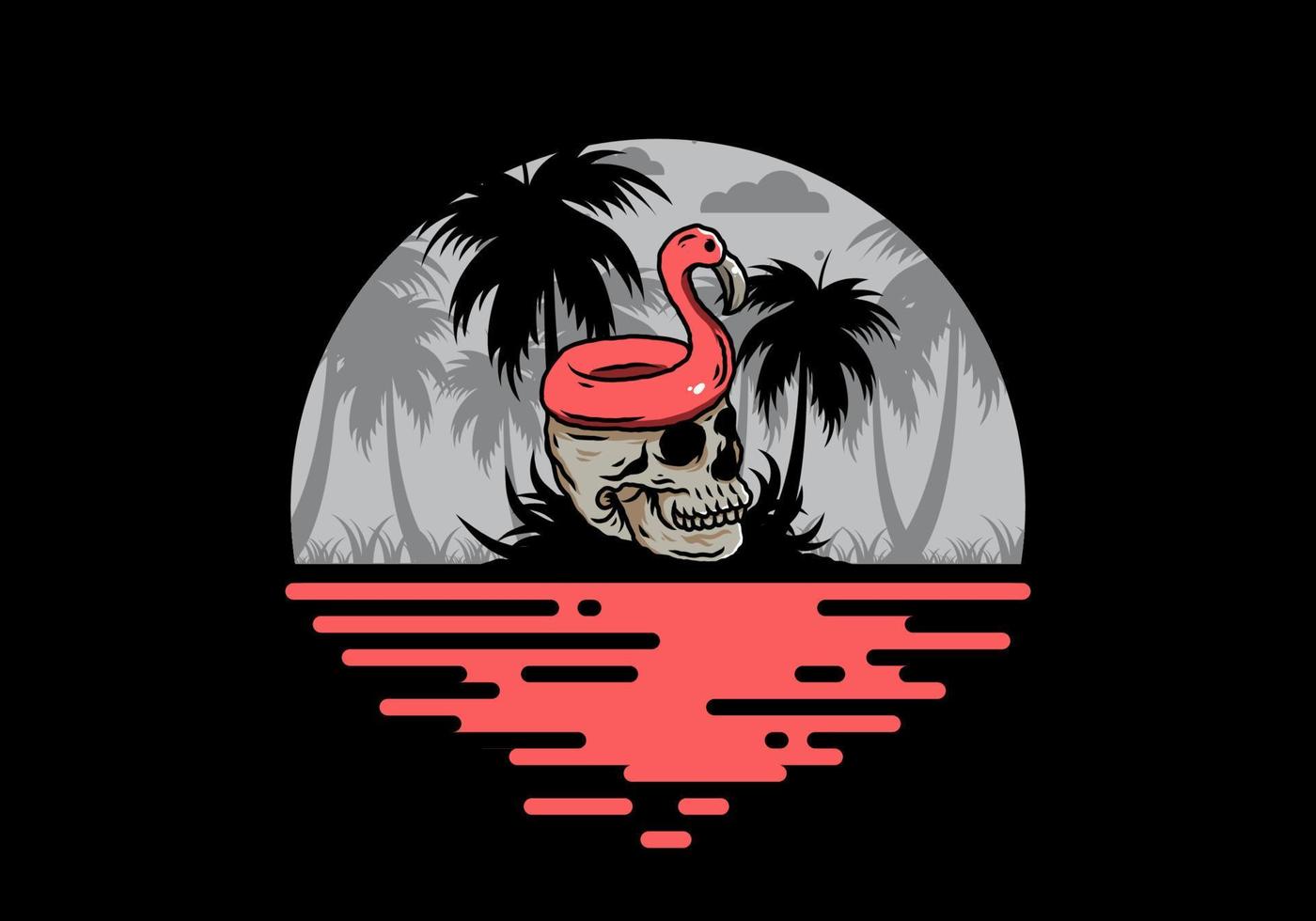 Flamingo lifebuoy is on top of the skull illustration vector
