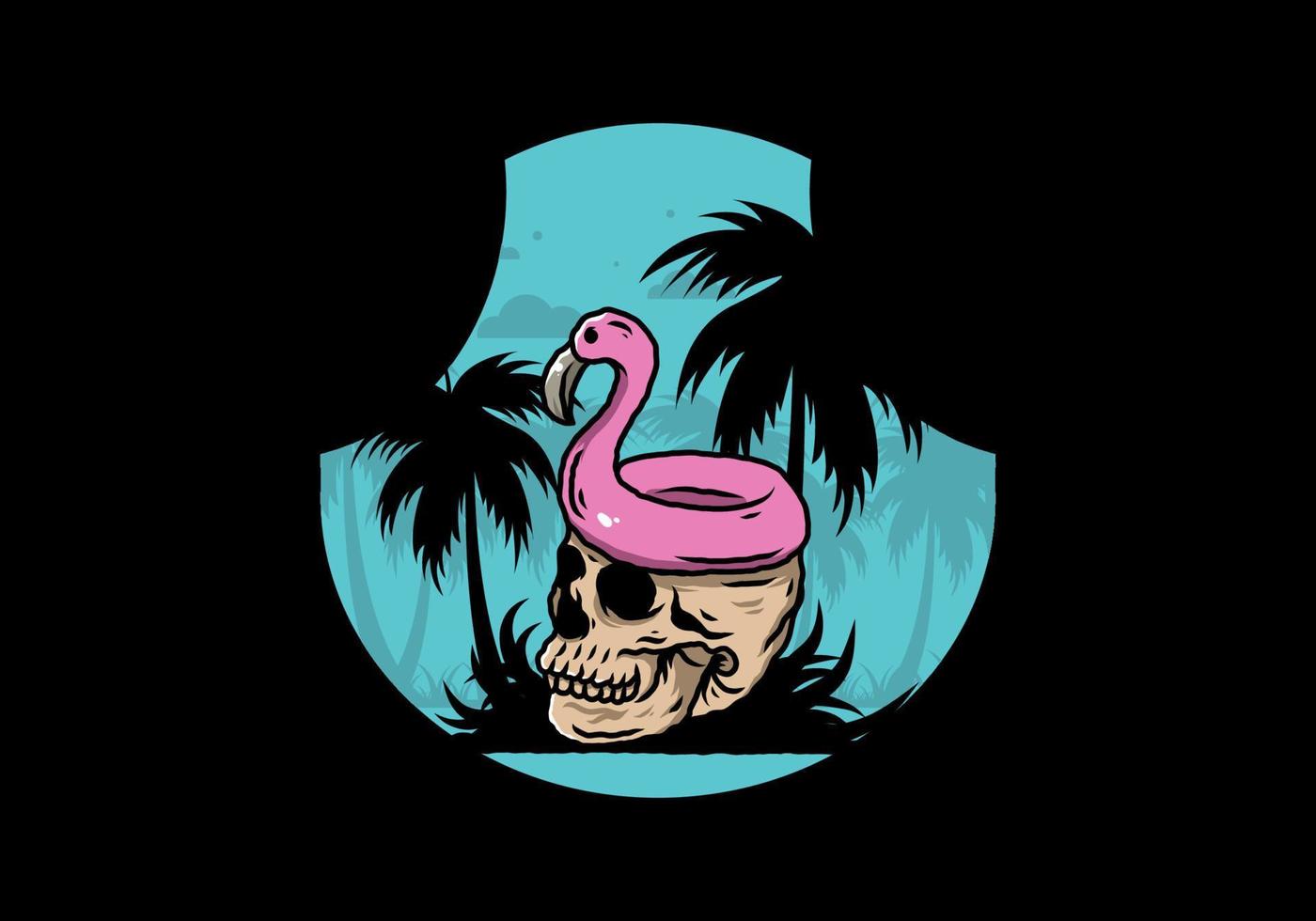 Flamingo lifebuoy is on top of the skull illustration vector