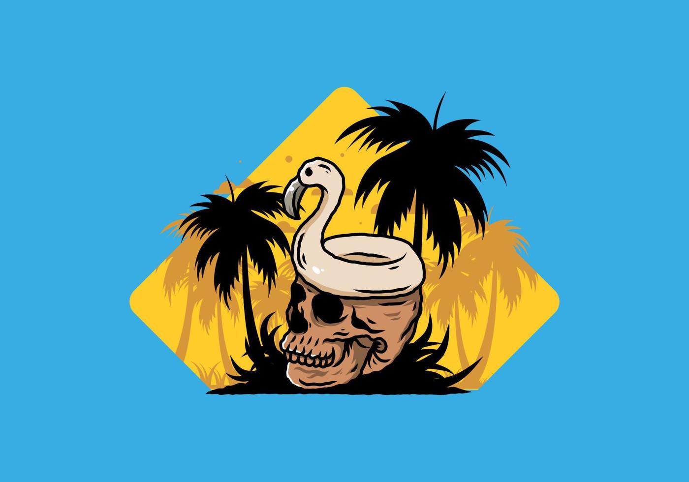 Flamingo lifebuoy is on top of the skull illustration vector