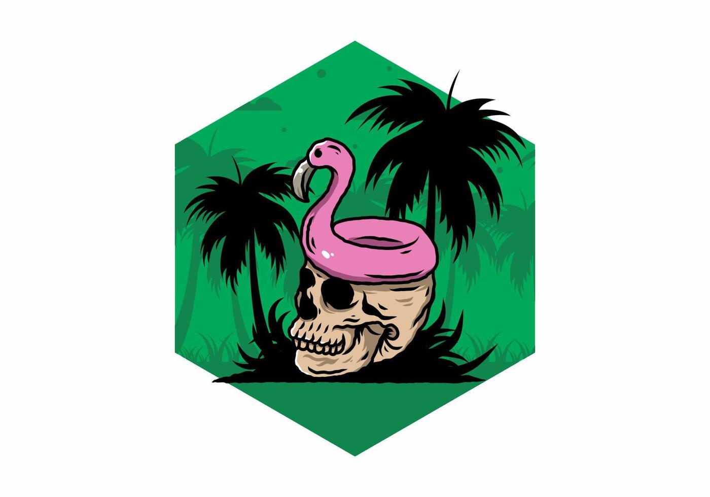 Flamingo lifebuoy is on top of the skull illustration vector