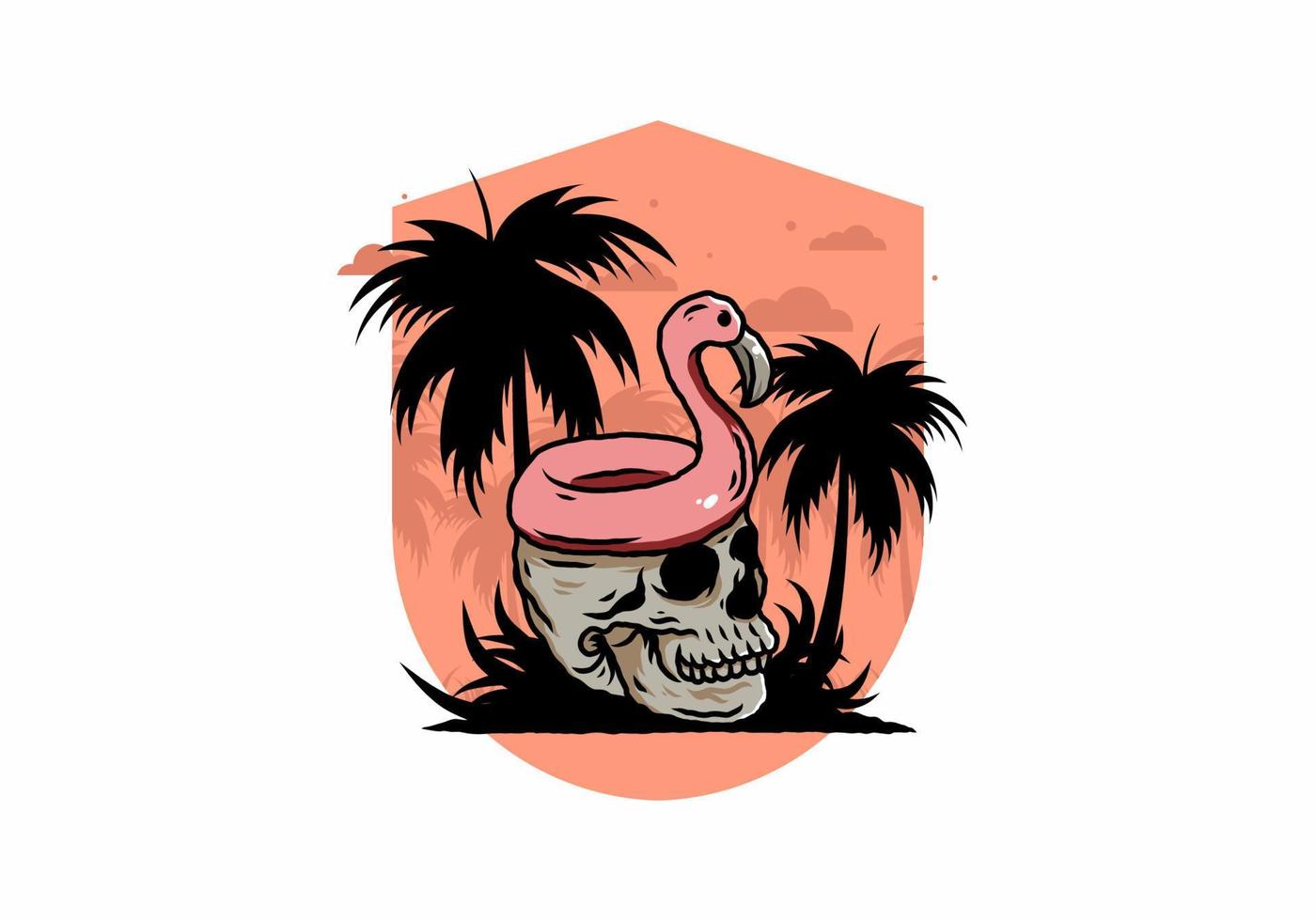 Flamingo lifebuoy is on top of the skull illustration vector