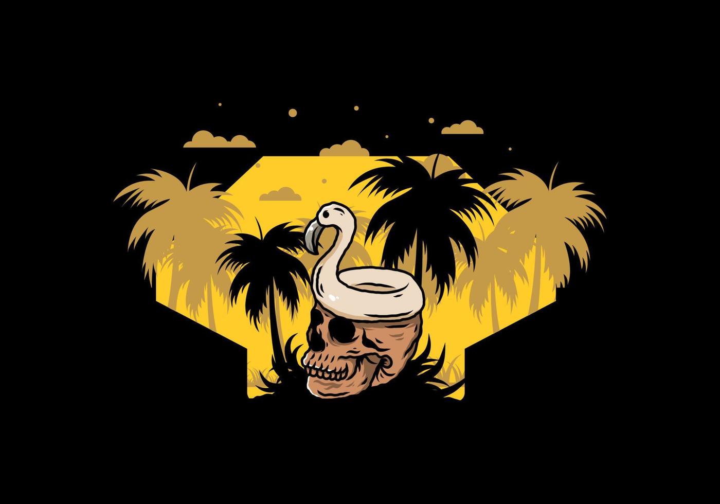 Flamingo lifebuoy is on top of the skull illustration vector