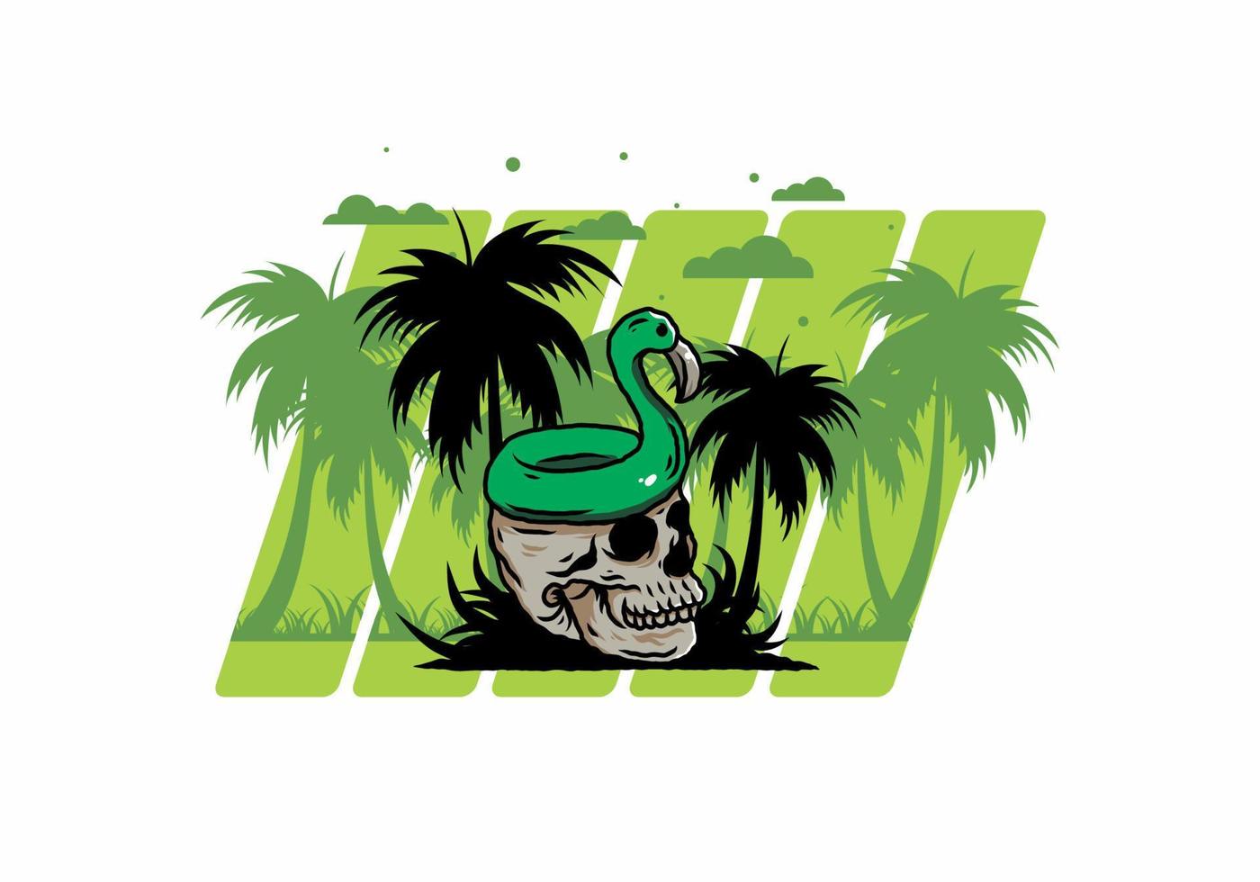 Flamingo lifebuoy is on top of the skull illustration vector