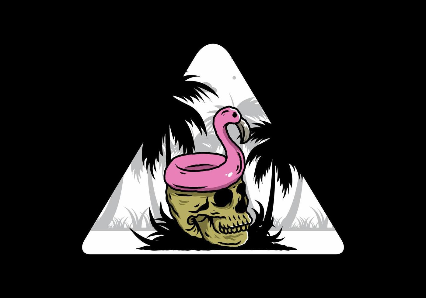 Flamingo lifebuoy is on top of the skull illustration vector