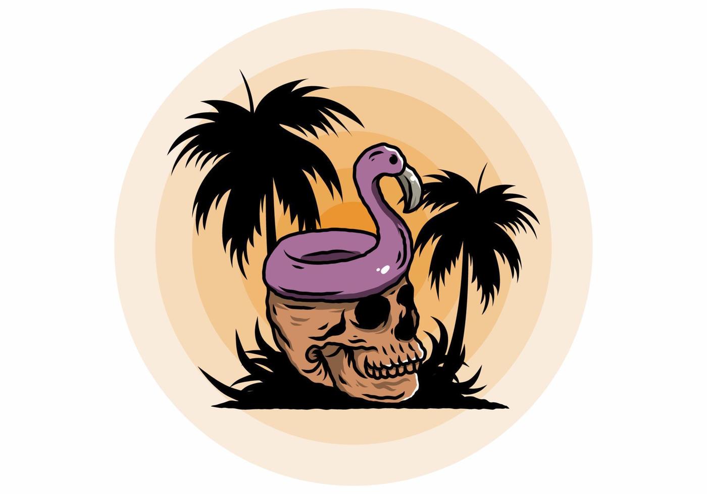 Flamingo lifebuoy is on top of the skull illustration vector