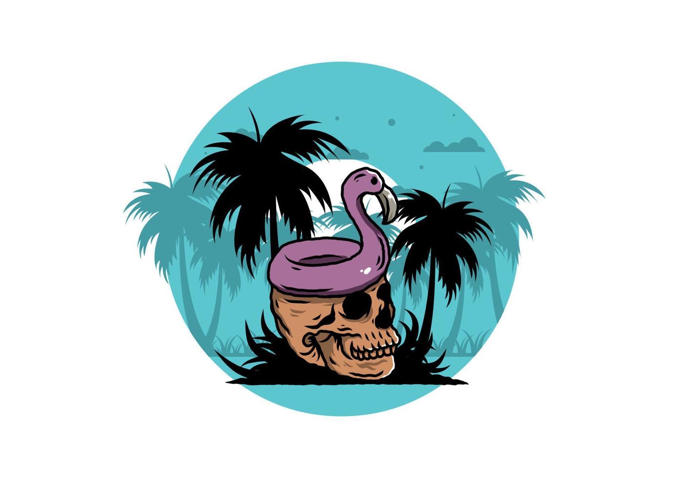 Flamingo lifebuoy is on top of the skull illustration vector