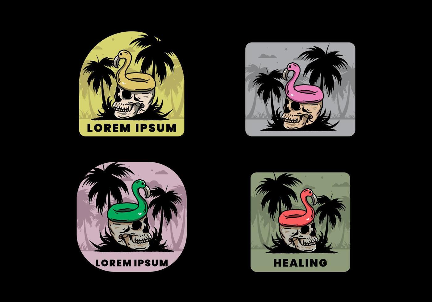 Flamingo lifebuoy is on top of the skull illustration vector