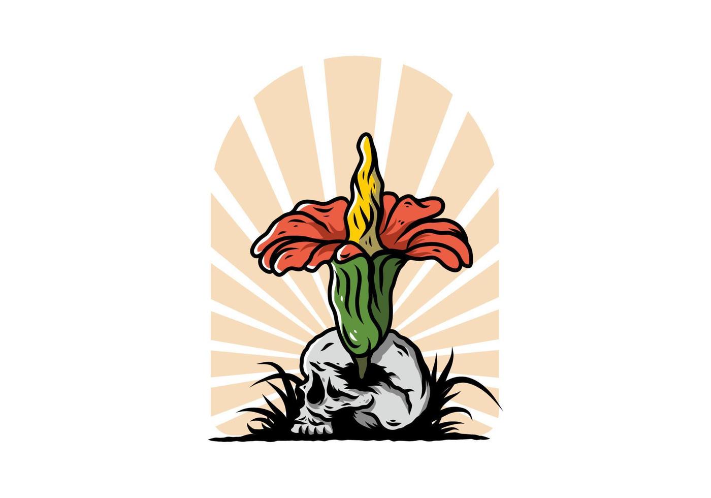 Corpse flower growing on the skull illustration vector