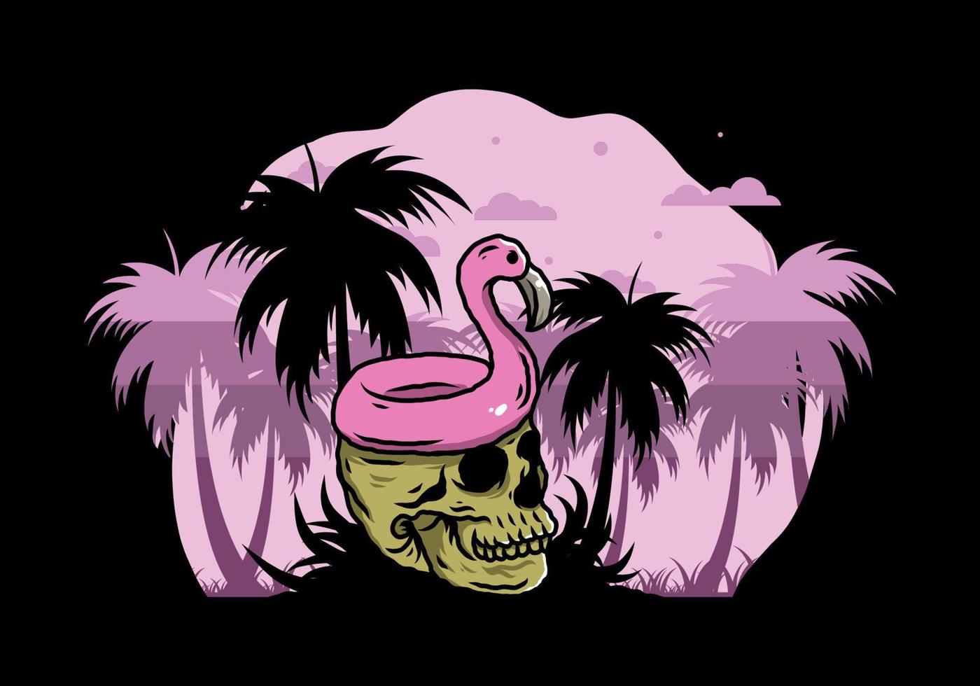 Flamingo lifebuoy is on top of the skull illustration vector