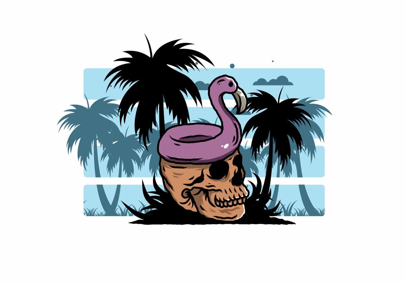 Flamingo lifebuoy is on top of the skull illustration vector