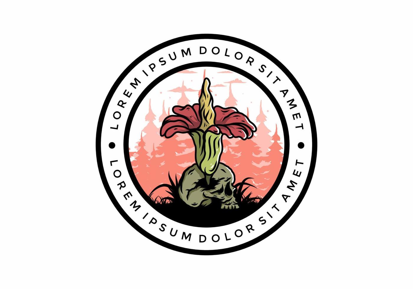 Corpse flower growing on the skull illustration vector