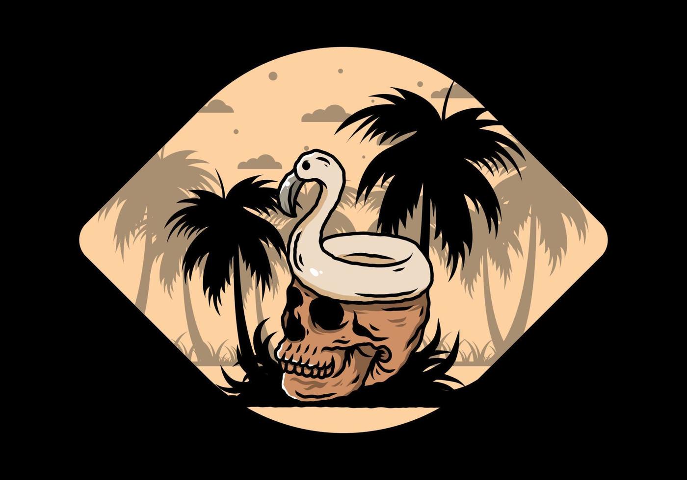 Flamingo lifebuoy is on top of the skull illustration vector