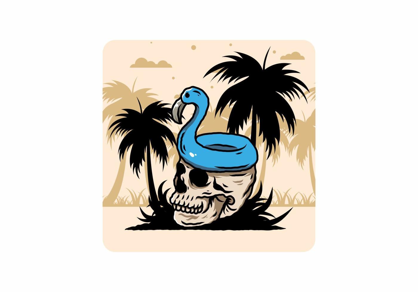 Flamingo lifebuoy is on top of the skull illustration vector