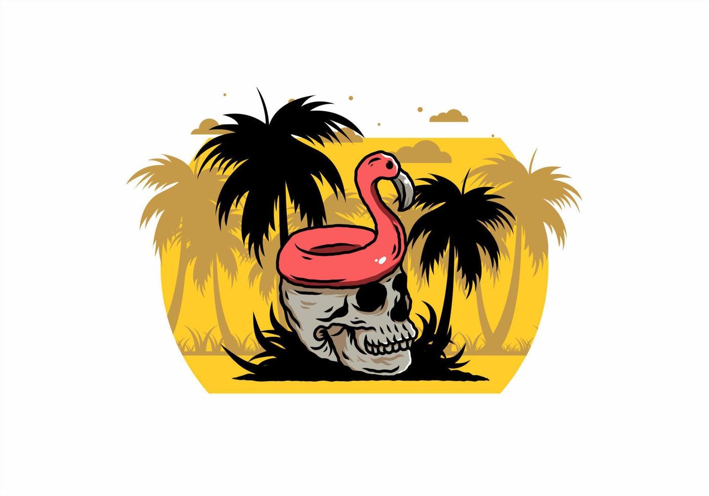 Flamingo lifebuoy is on top of the skull illustration vector