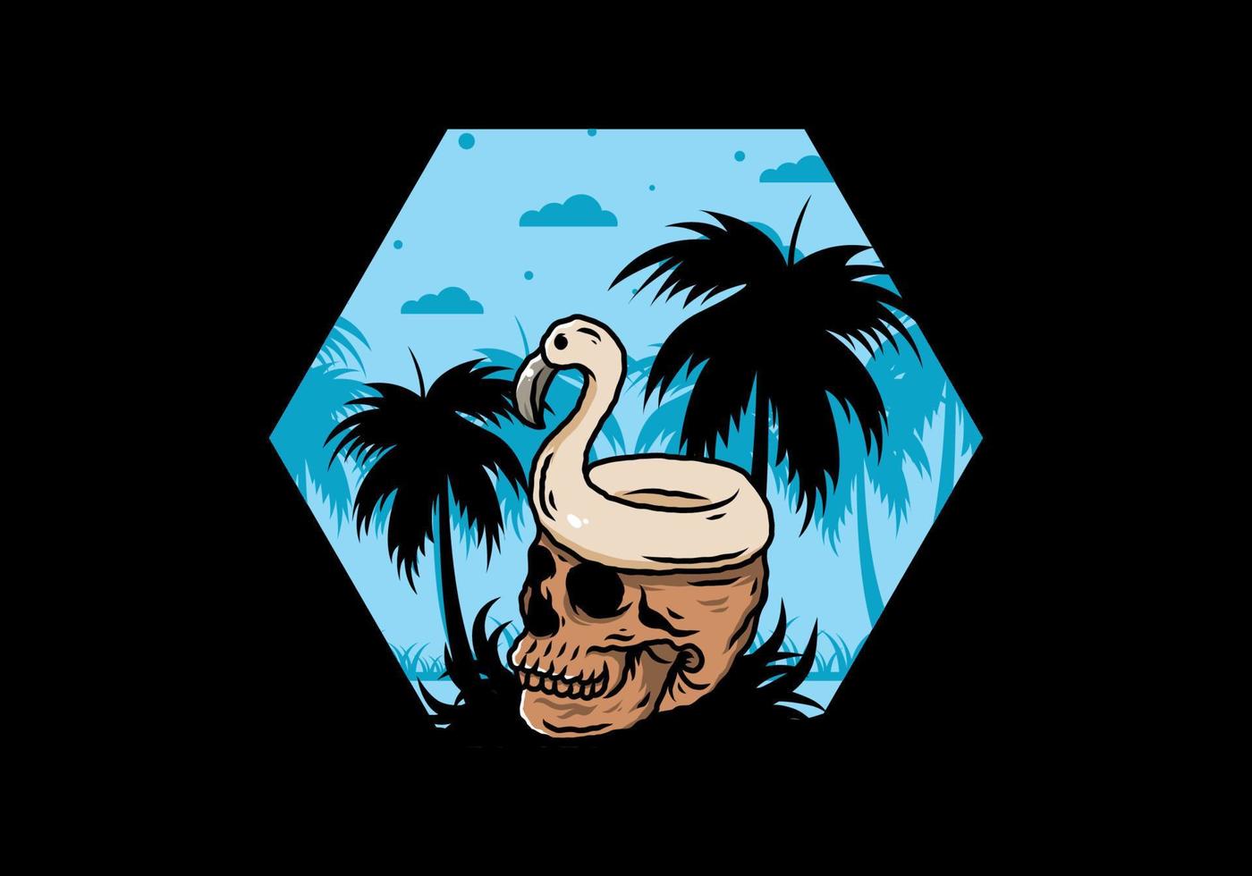 Flamingo lifebuoy is on top of the skull illustration vector