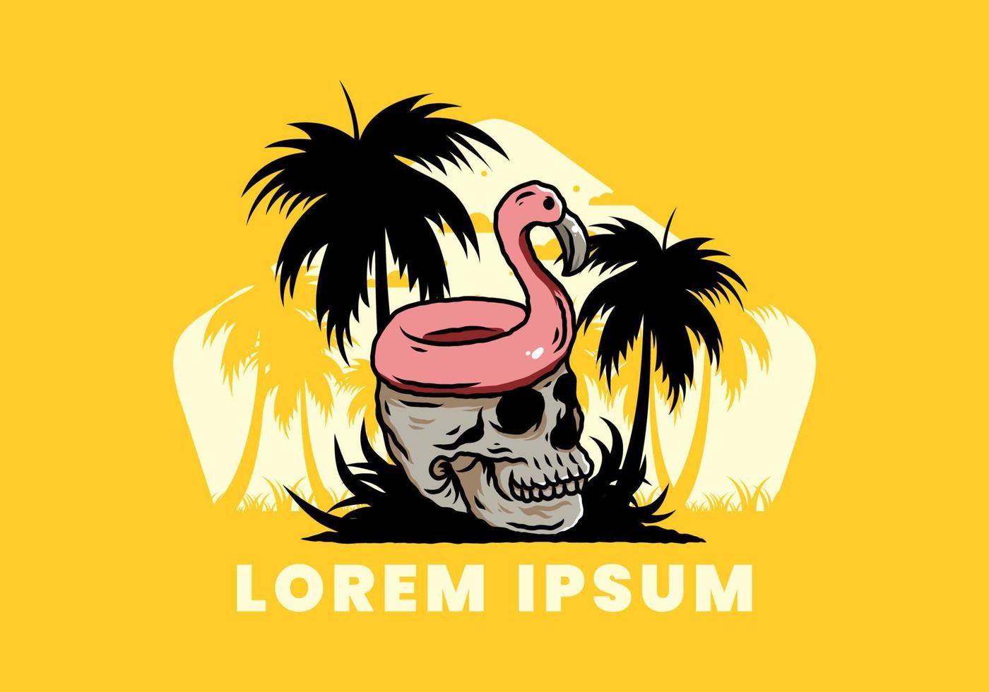 Flamingo lifebuoy is on top of the skull illustration vector