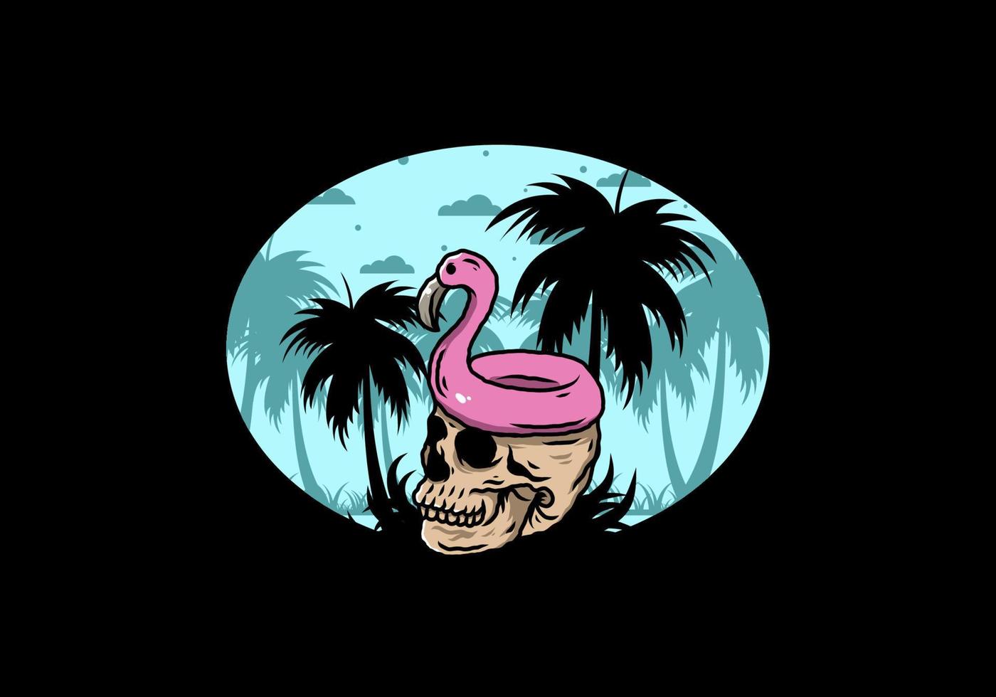Flamingo lifebuoy is on top of the skull illustration vector