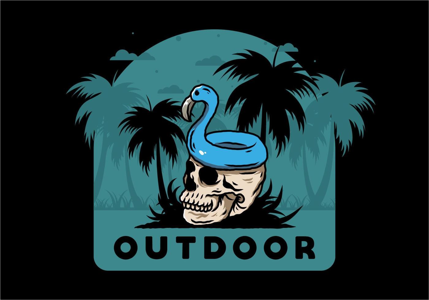 Flamingo lifebuoy is on top of the skull illustration vector