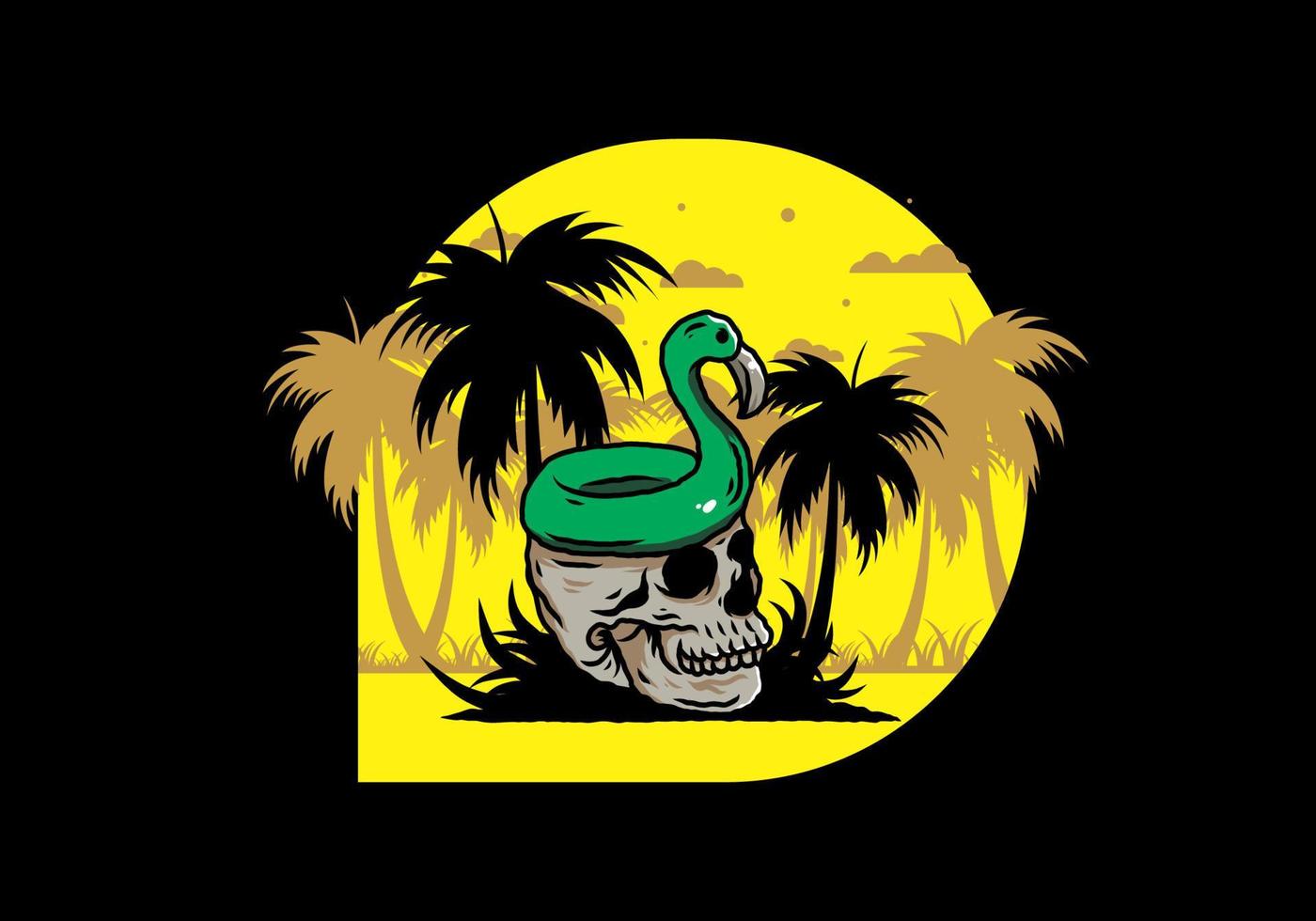 Flamingo lifebuoy is on top of the skull illustration vector