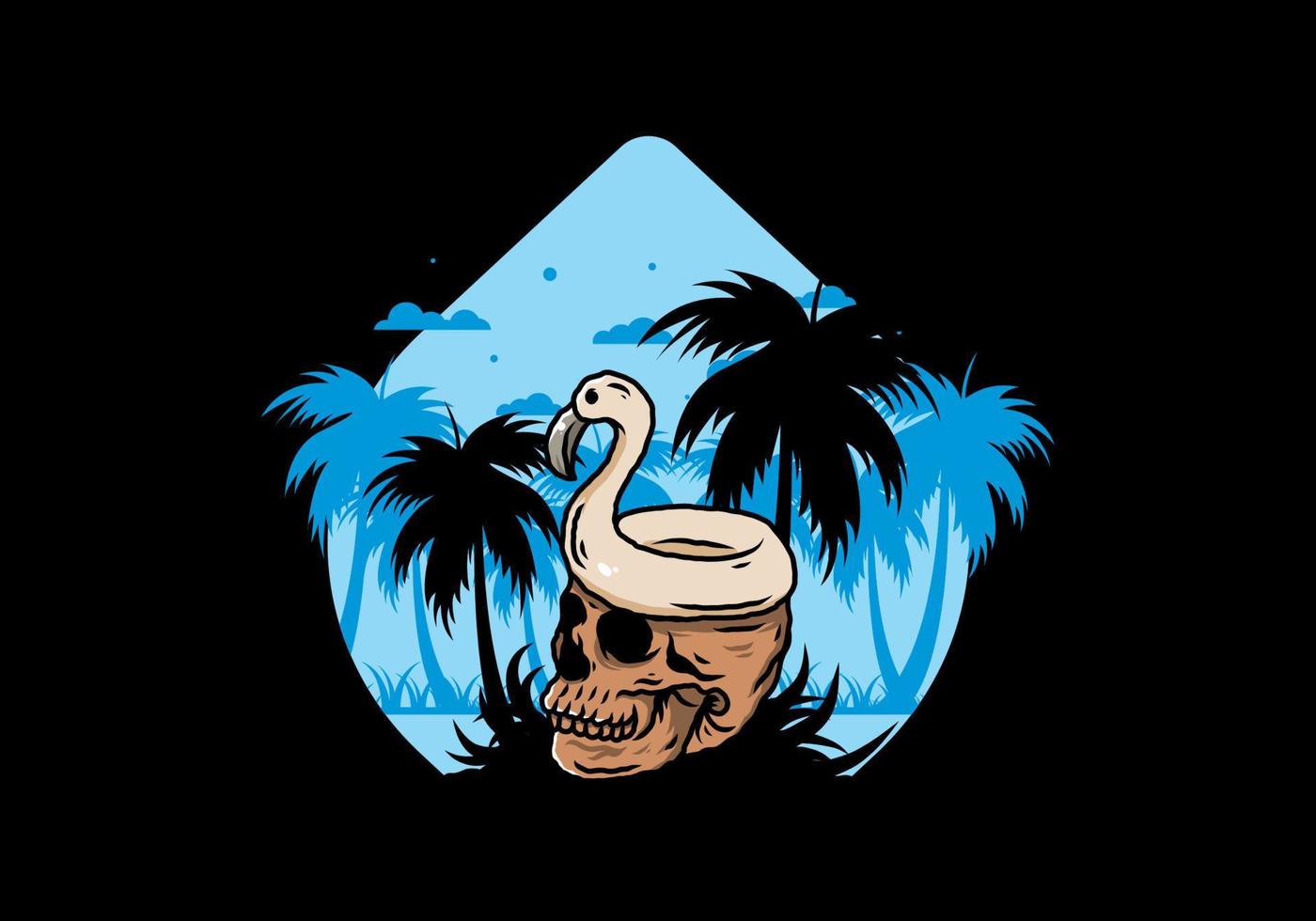 Flamingo lifebuoy is on top of the skull illustration vector