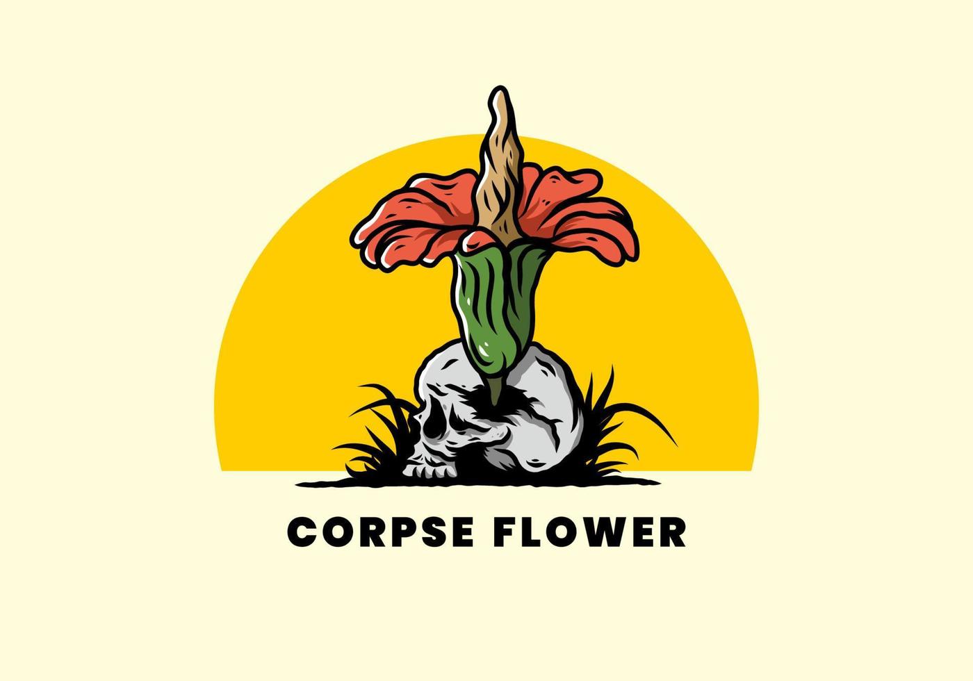 Corpse flower growing on the skull illustration vector