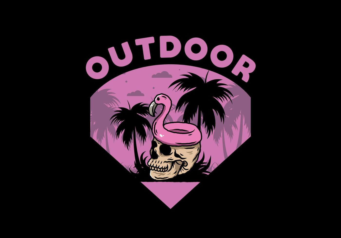 Flamingo lifebuoy is on top of the skull illustration vector