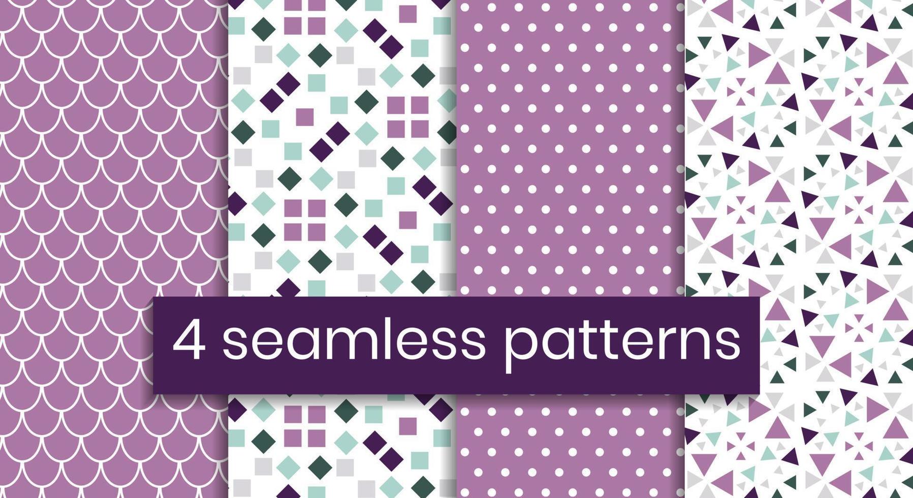 Set of purple seamless patterns for bedding, tablecloth, oilcloth or other textile design in retro style vector